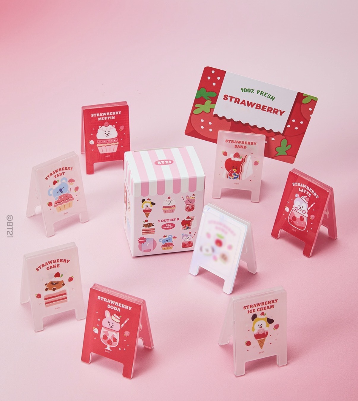 【OWN】BT21 草莓派對 壓克力 多功能 夾子 盲盒 隨機 共8款 草莓 RJ SHOOKY MANG KOYA CHIMMY TATA COOKY