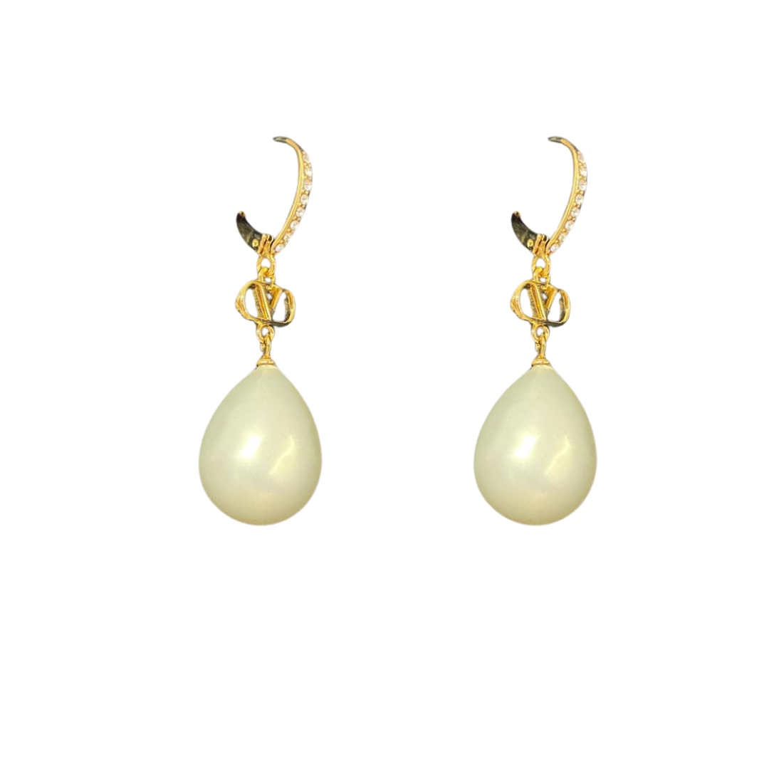 1FF0101-314 [VALENTINO GARAVANI] Ovalette Earrings In Metal, Pearls And Crystals Gold/Crystal (SS26) #8W2J0BJ2QVS-CNP (A-EU-E)