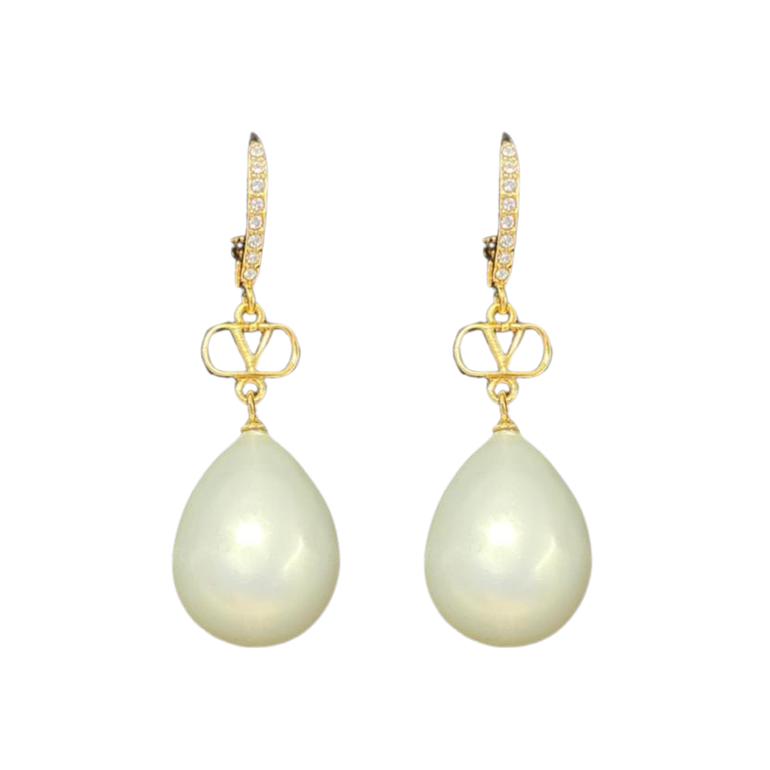 1FF0101-314 [VALENTINO GARAVANI] Ovalette Earrings In Metal, Pearls And Crystals Gold/Crystal (SS26) #8W2J0BJ2QVS-CNP (A-EU-E)