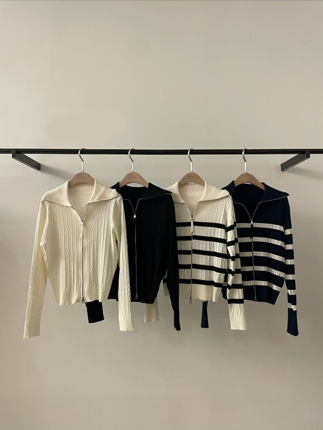 拉鍊翻領造型彈力螺紋罩衫外套 / 4色