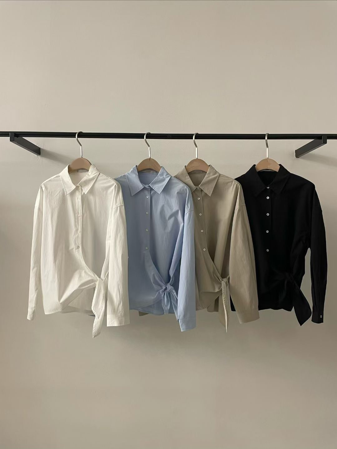 獨特女子側綁帶造型翻領排釦襯衫 / 4色