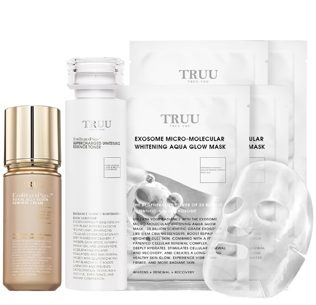 UU020 TRUU 蜂王乳外泌體青春再生乳液50ML+美白外泌體超導精華露+外泌體微分子美白水光面膜 *4