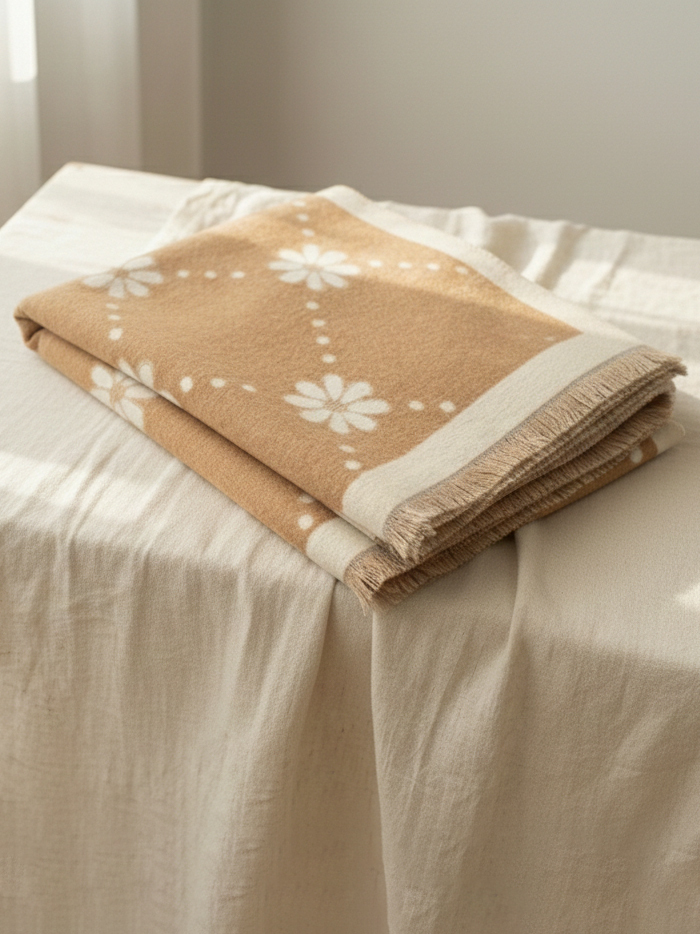 法式小雛菊緹花法蘭絨輕暖大披肩