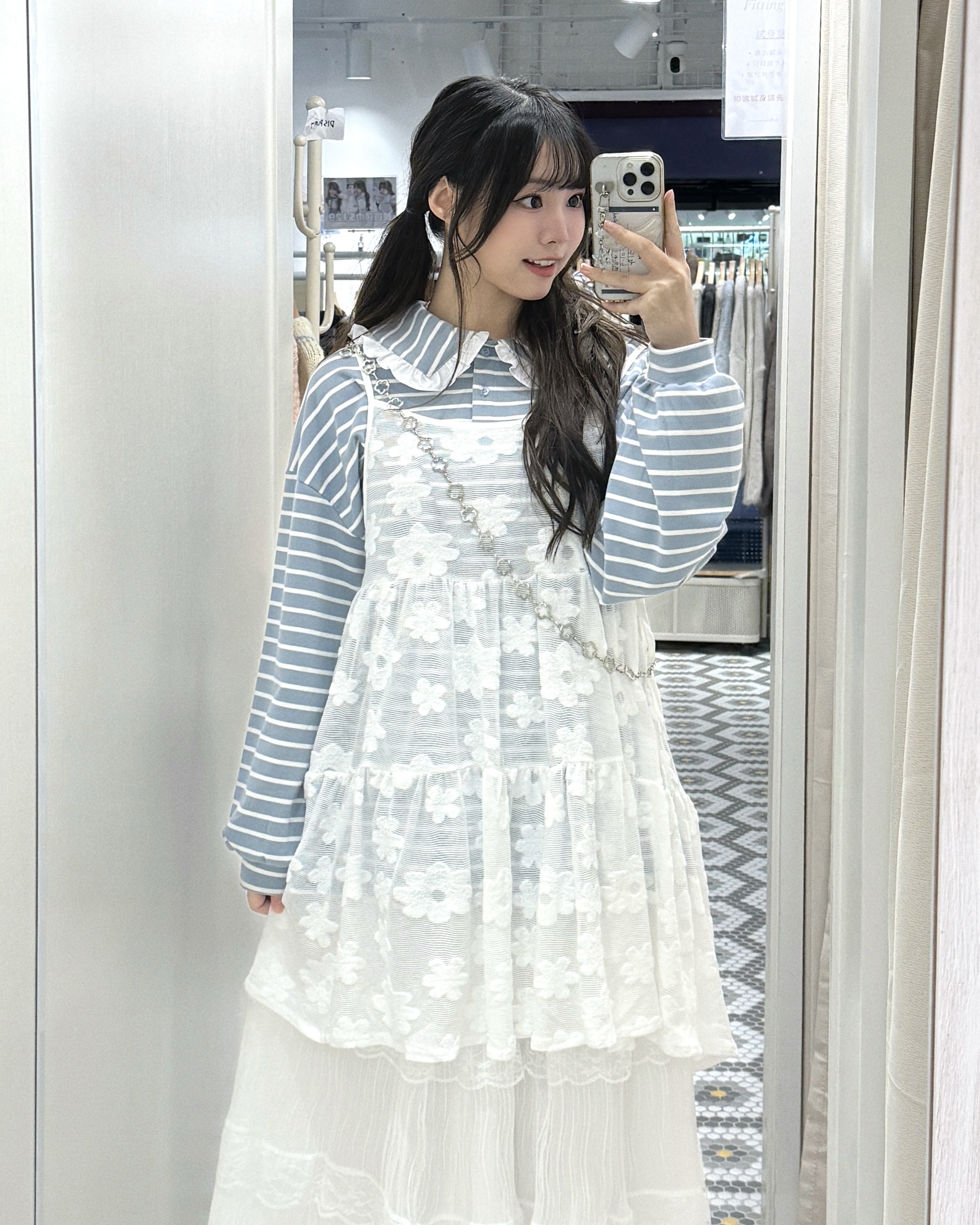 （停產） EA1211｜超可愛刺繡毛毛花花雙綁帶吊帶外搭 ❀˖°⊹ ࣪ ˖