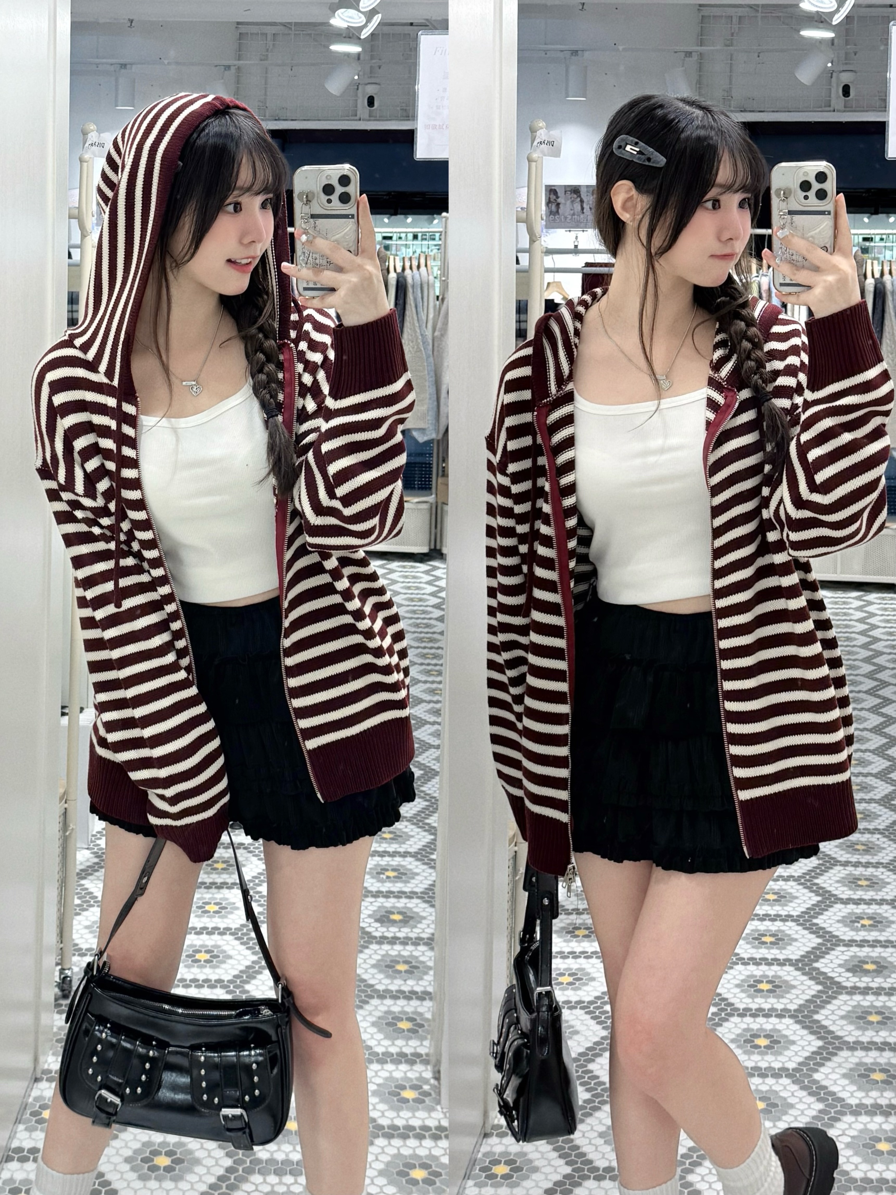 （停產）JK0393｜韓系型格感間紋雙拉鍊針織外套✮⋆˙