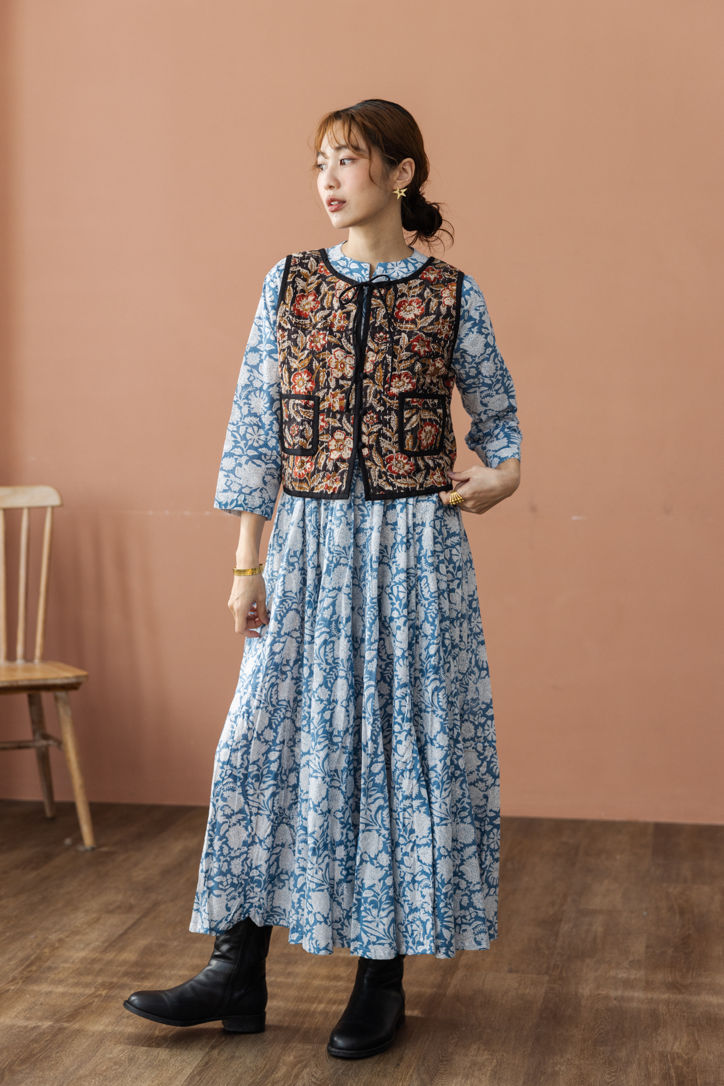 印度kantha手縫線綁帶背心_黑