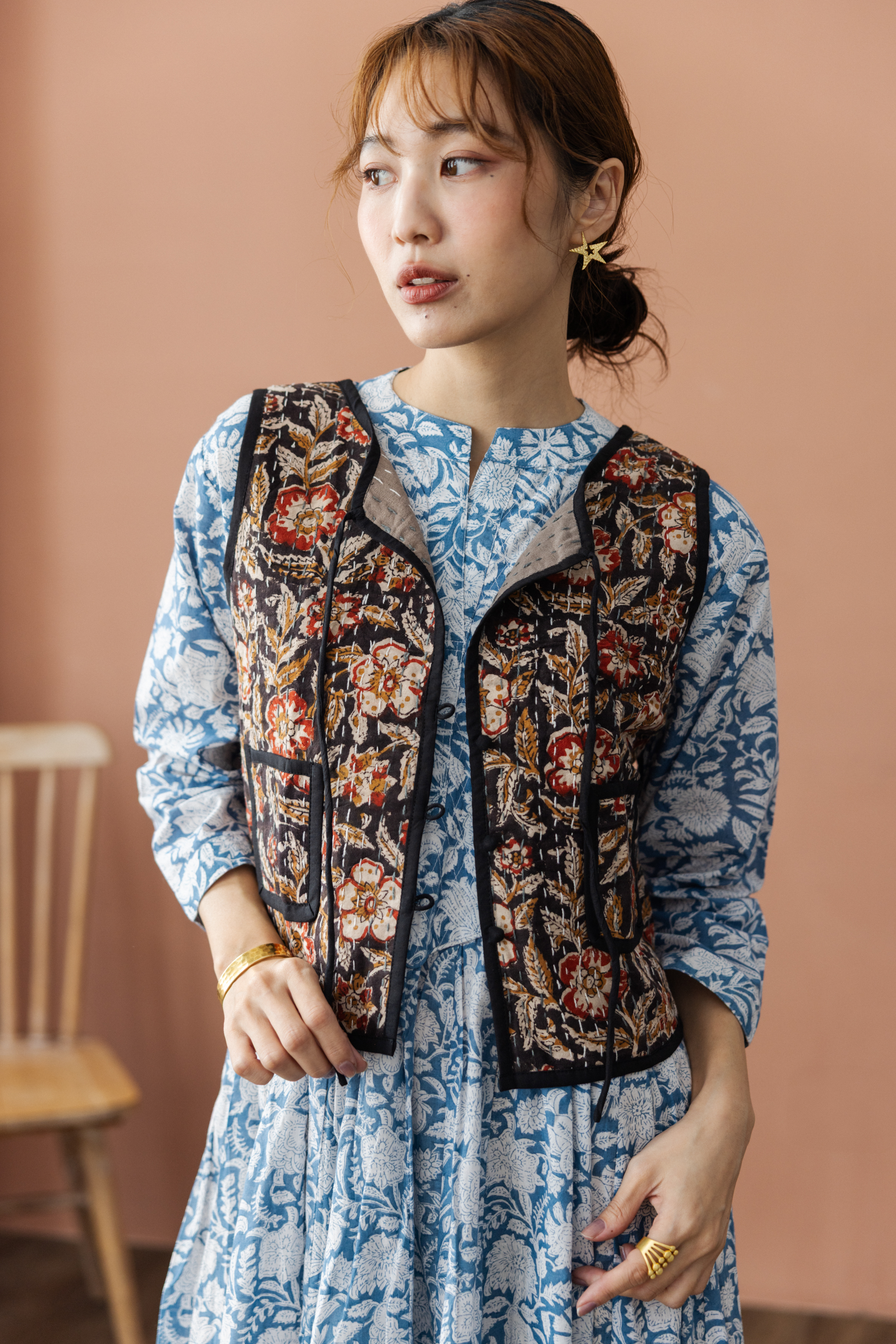 印度kantha手縫線綁帶背心_黑