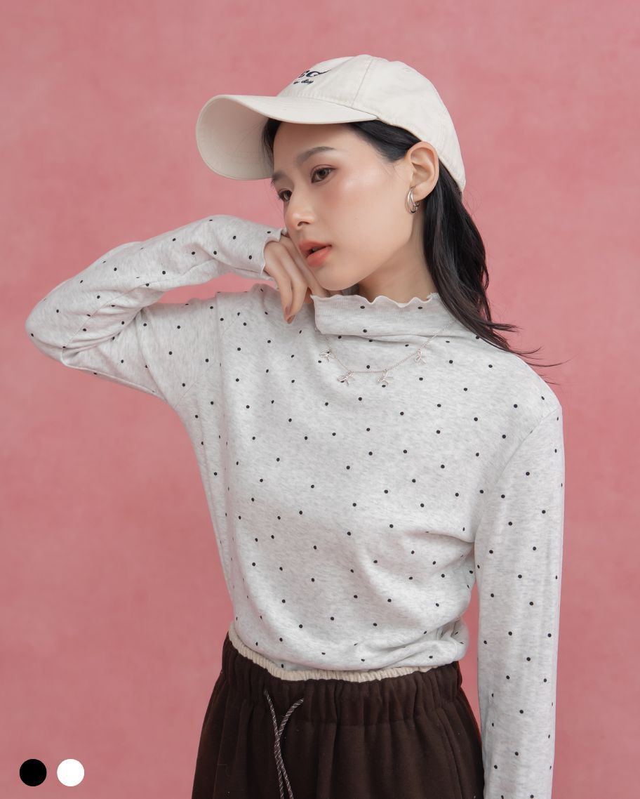 甜美波點木耳邊上衣