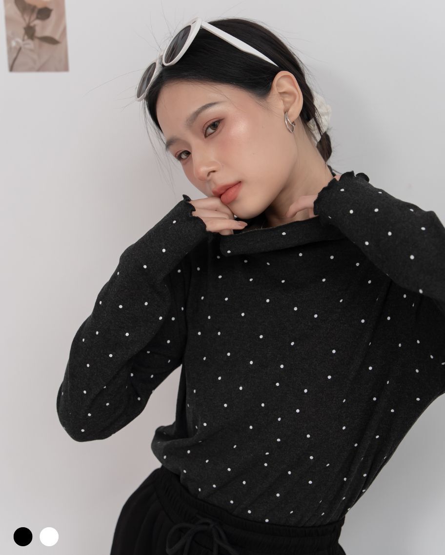 甜美波點木耳邊上衣