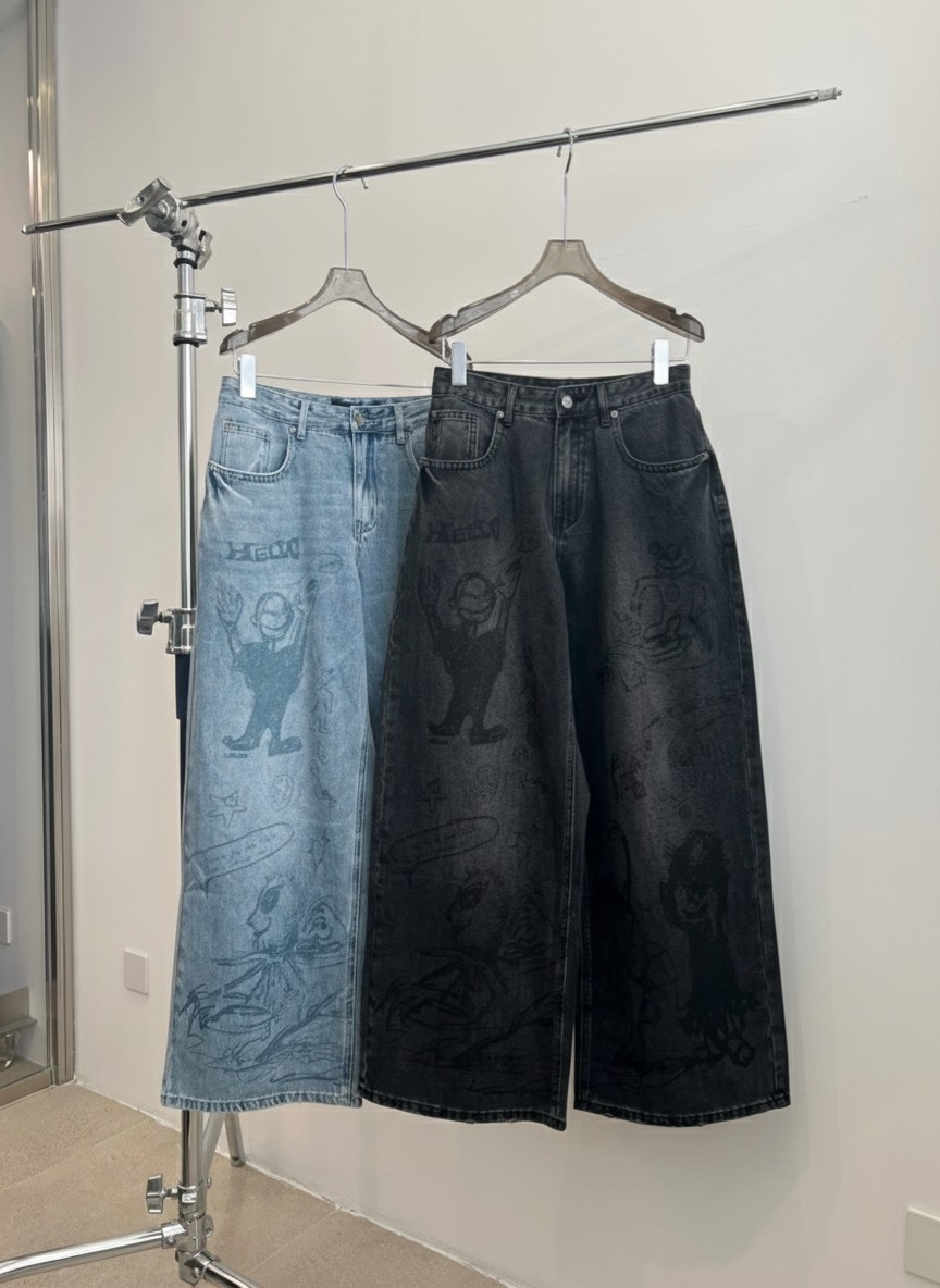 H studio 頑劣塗鴉寬褲