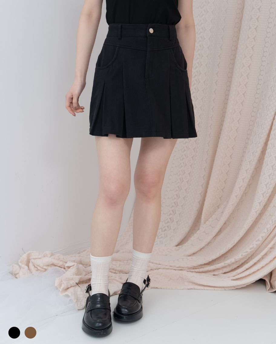 高腰百褶短裙