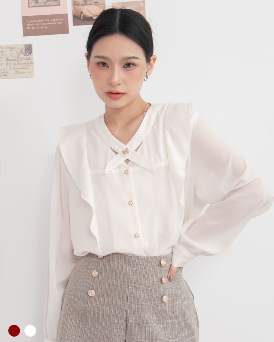 氣質雪紡荷葉邊上衣