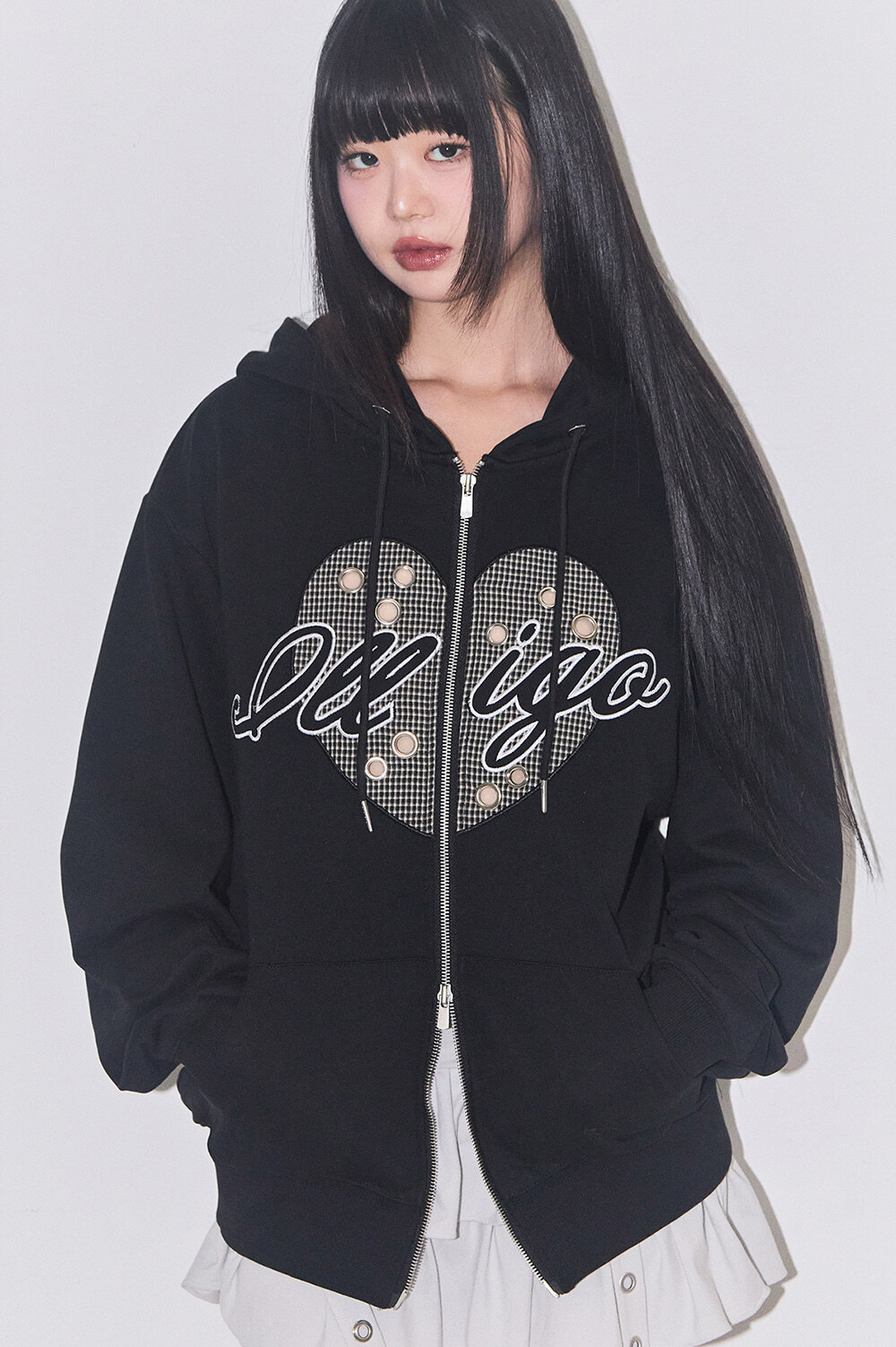 ILLIGO 格紋心形鏤空 連帽拉鍊外套 FEB