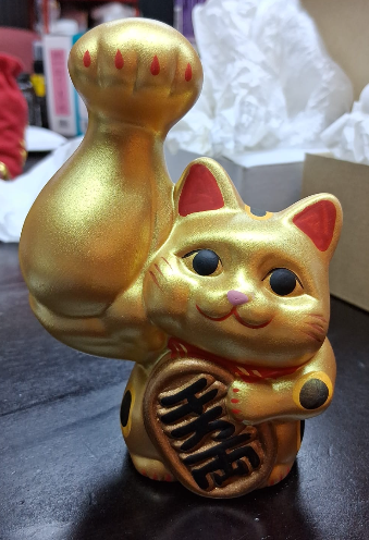 DR260203-R20-(大型）強壯的、橢圓形招手貓（金色）右撇子招手 (幅10×奥行7×高12.5cm)(2月23號開始到新蒲崗倉庫自取)