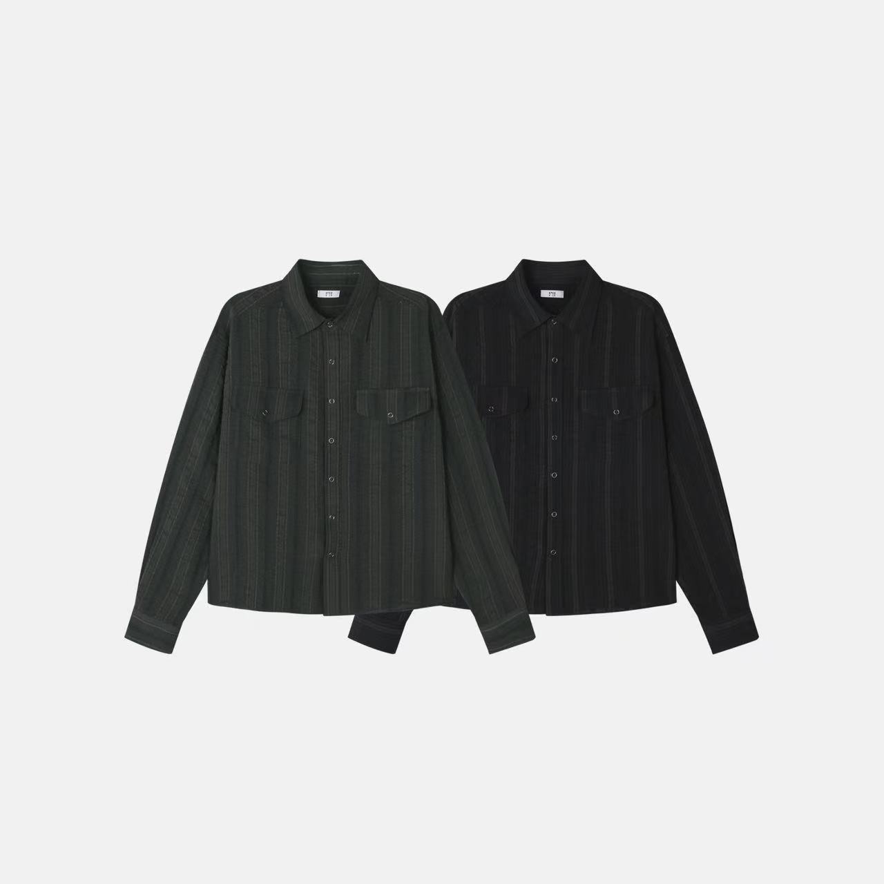 K16  泡沙直紋雙口袋襯衫