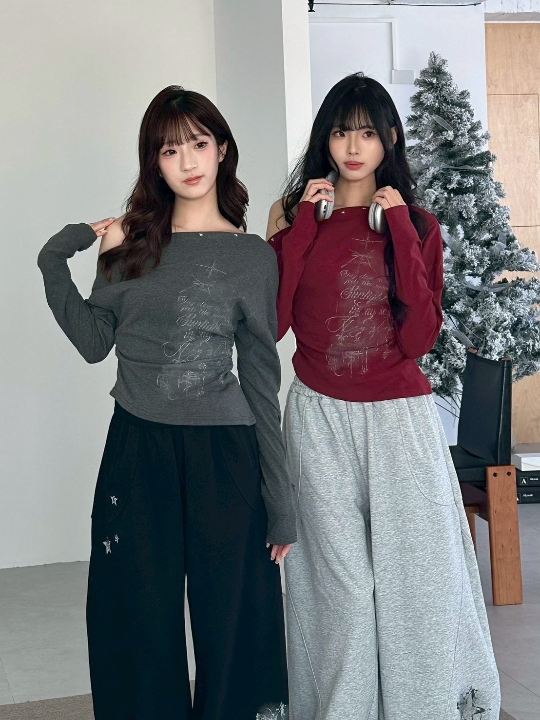 mmb星星鉚釘斜領長T