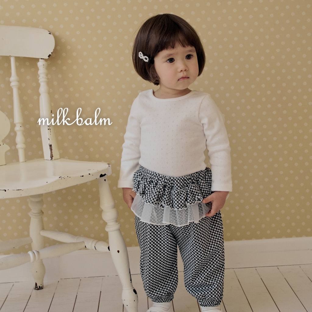 正韓春milkbalm 三色格紋假兩件縮口褲
