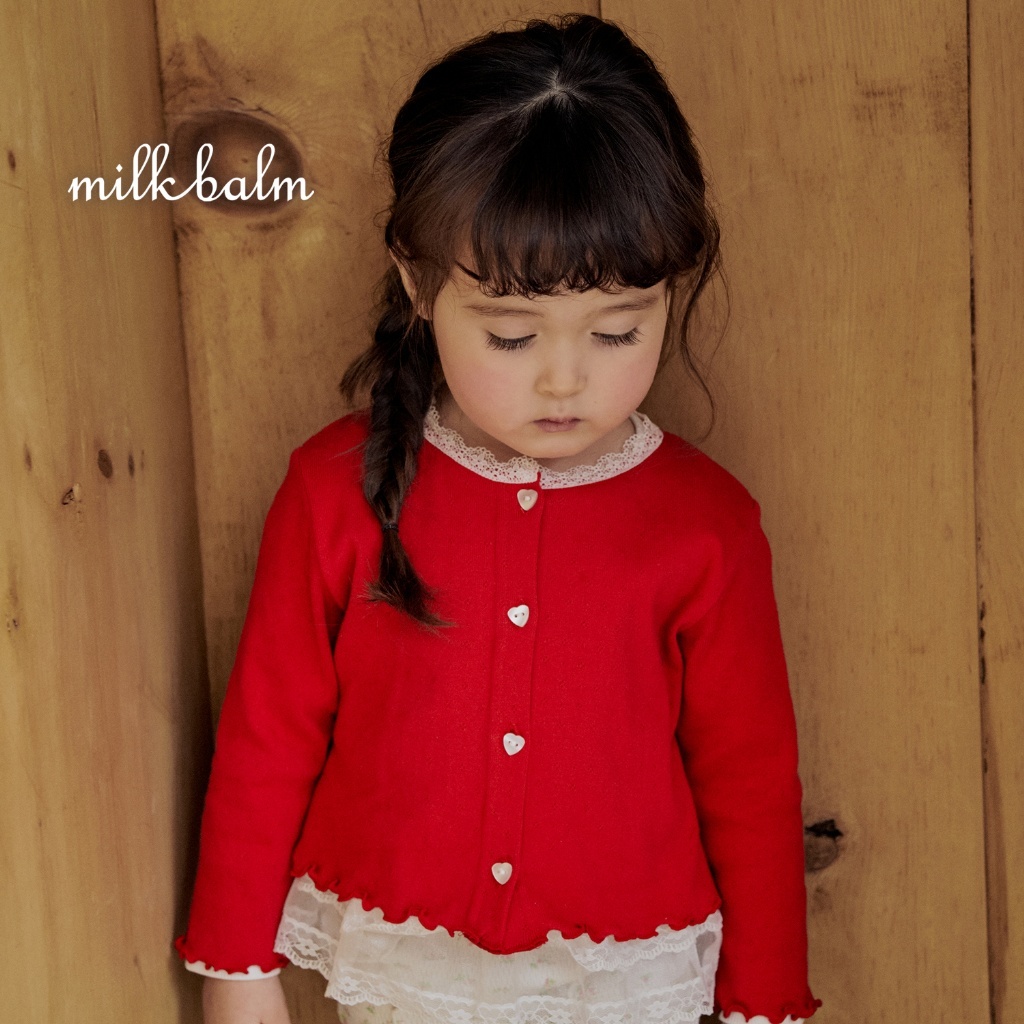 正韓春milkbalm 愛心釦蕾絲木耳外套+背心組