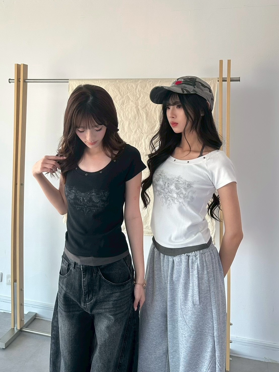 迷霧舊紋假兩件鉚釘上衣