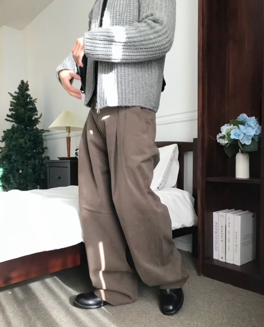 K24  後鬆緊霧面休閒西裝褲（摩卡）