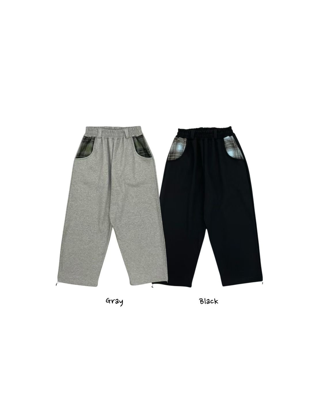 K27  口袋格紋刷毛棉褲