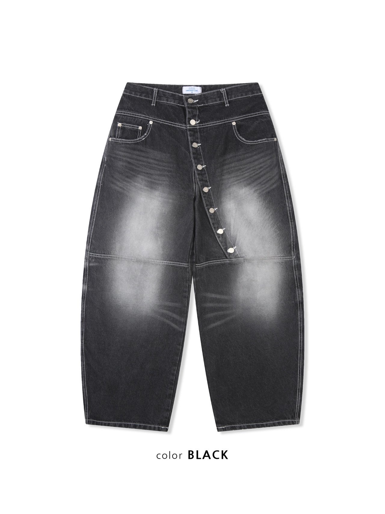 K28  斜扣設計繭型牛仔褲