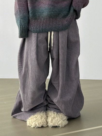 淨色可束腳鬆身燈心絨褲 Hestory-119P