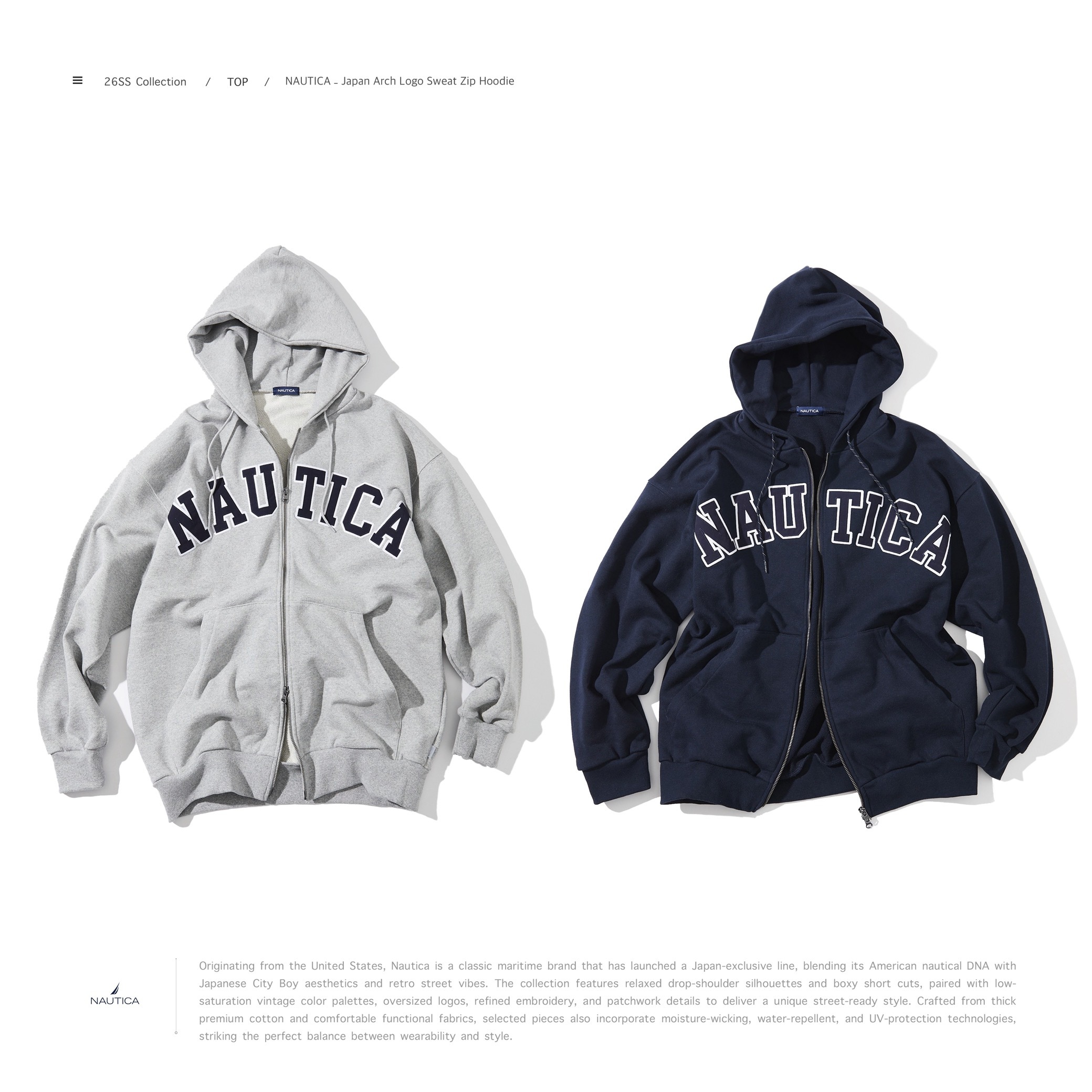 NAUTICA - ノーティカ Arch Logo Sweat Zip Hoodie / アーチロゴ スウェット ジップフーディ