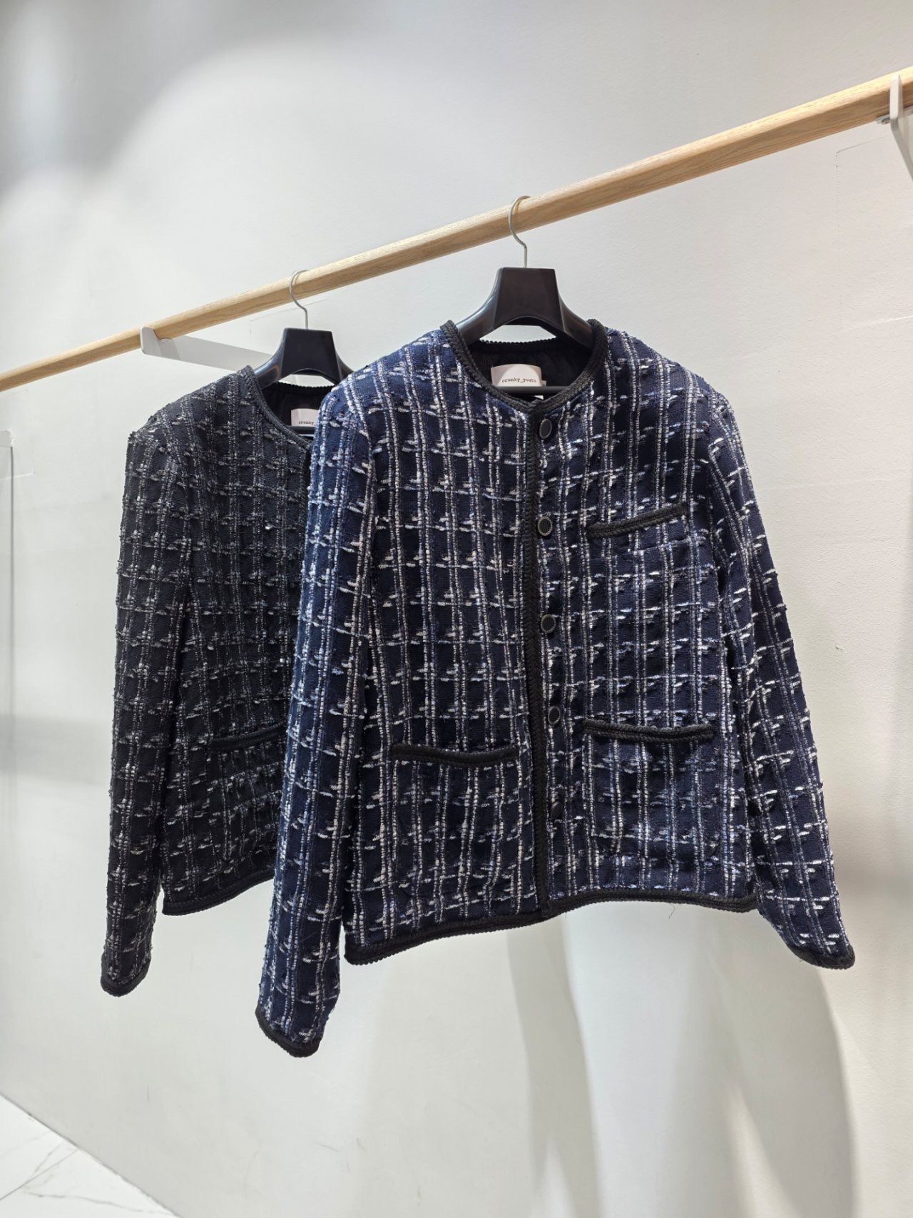 格紋圓領開胸外套 C_y-143JK