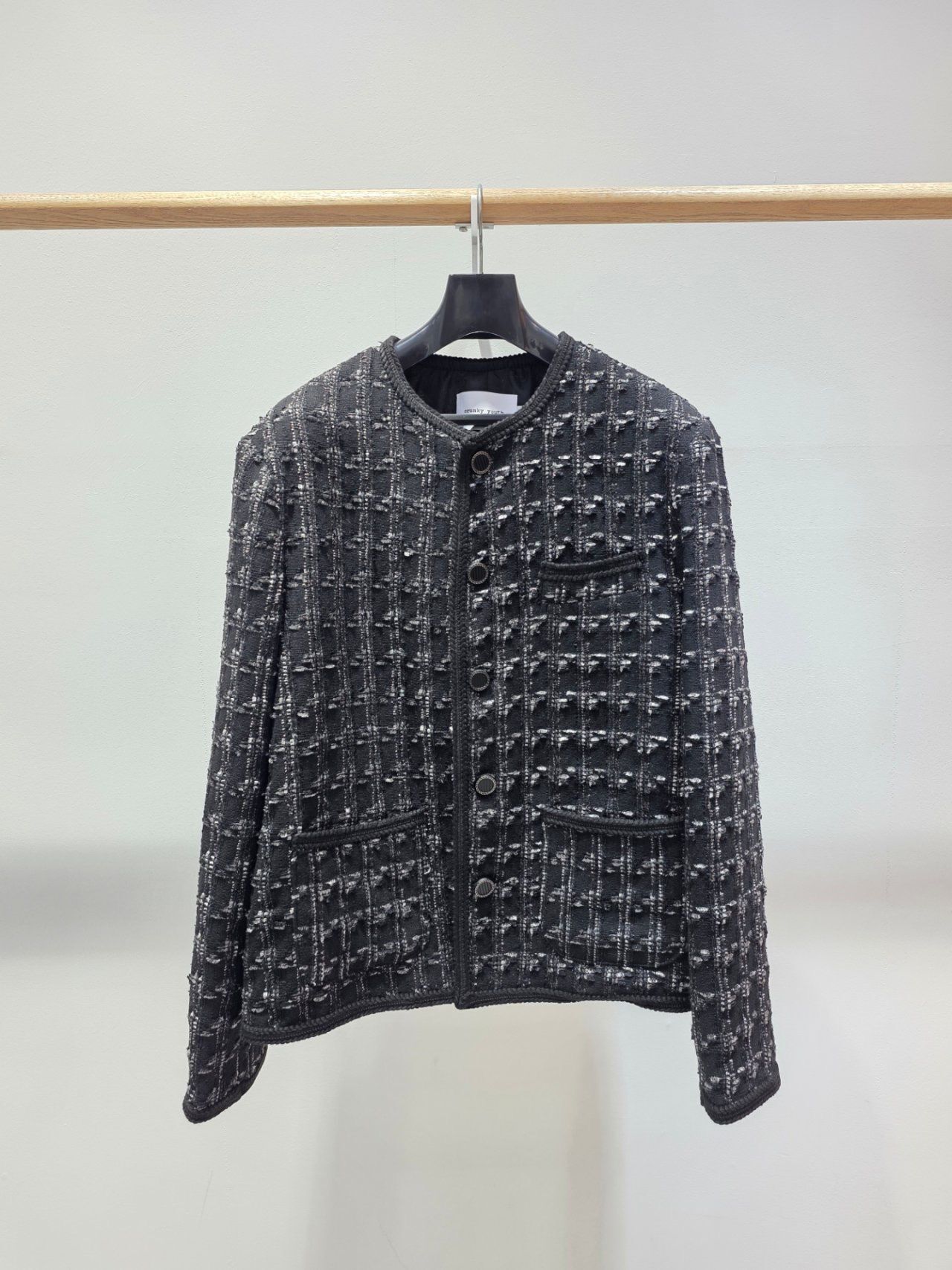 格紋圓領開胸外套 C_y-143JK