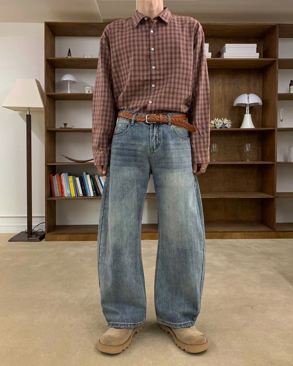 K34簡約闊腿牛仔褲