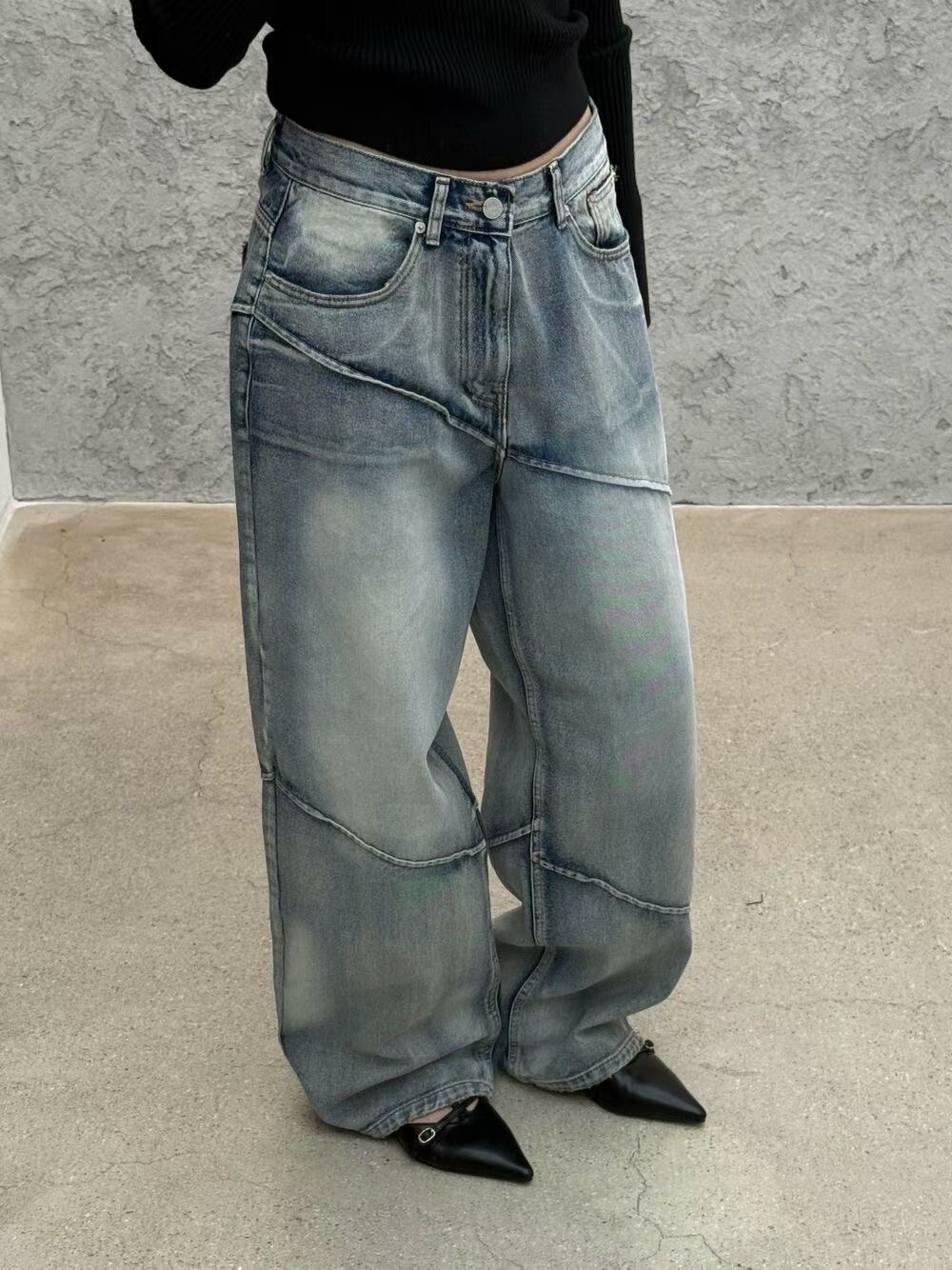 K36  斜車線牛仔寬褲