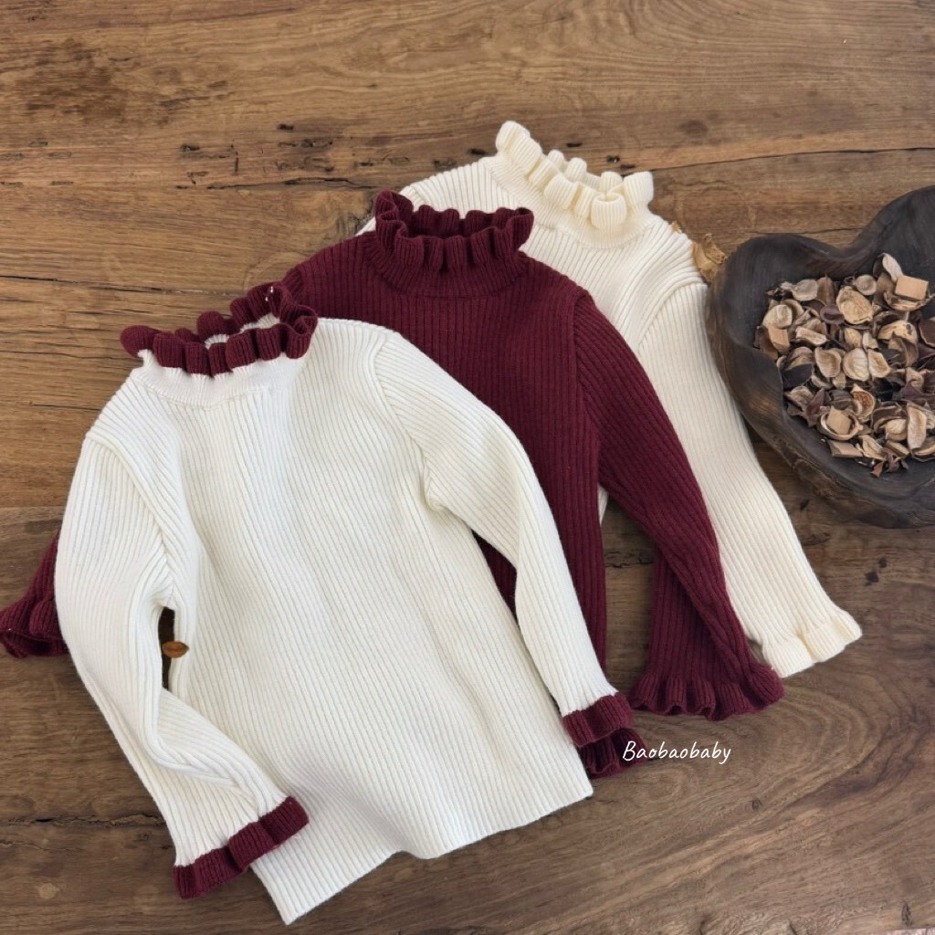 滾邊酒紅針織衣