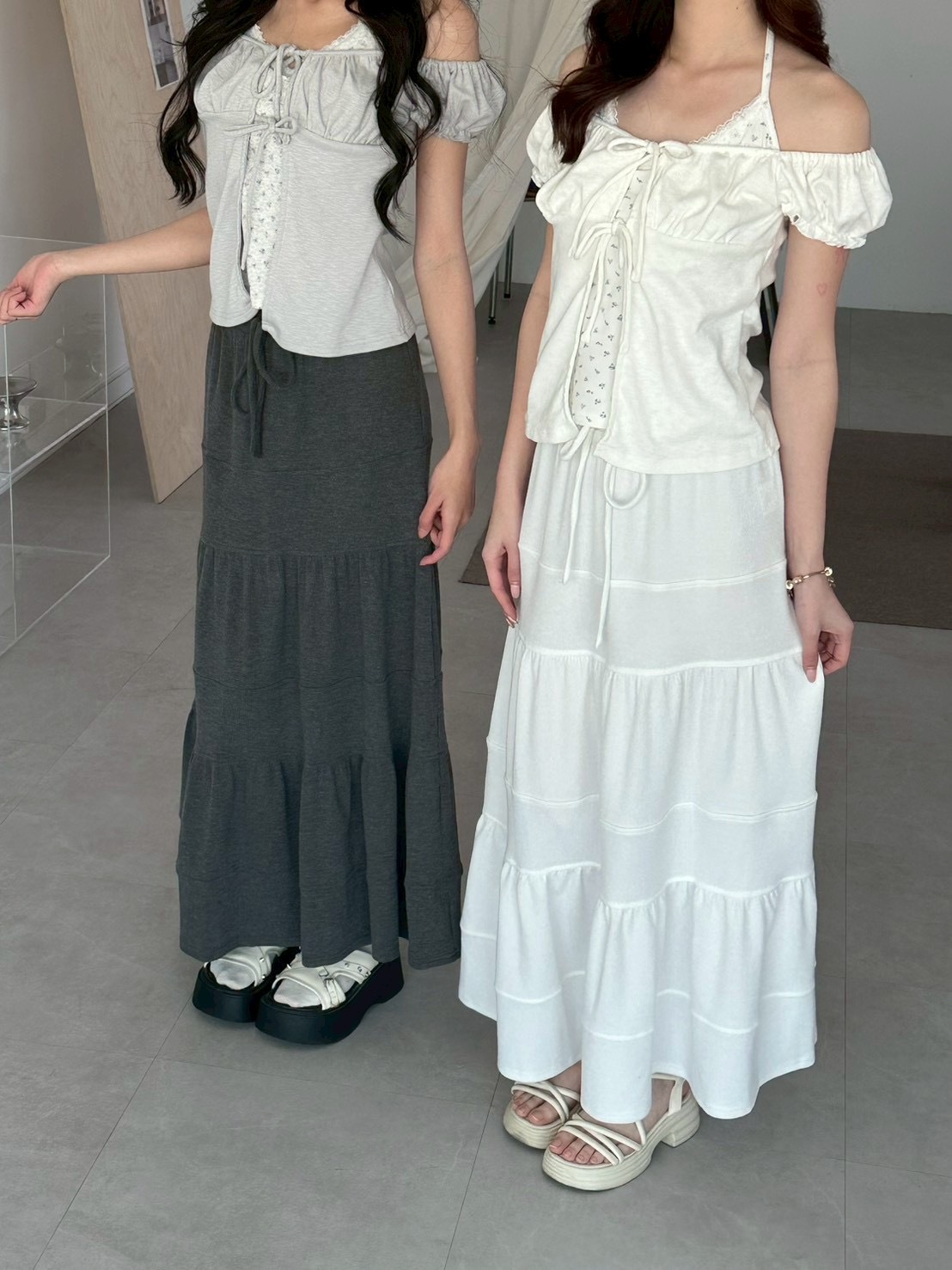 針織柔垂蛋糕長裙