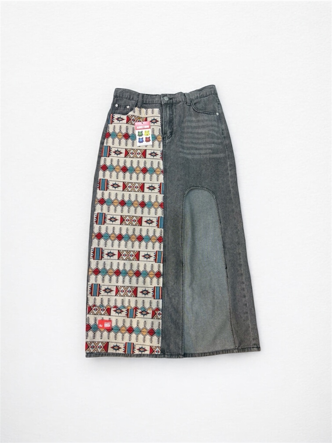 Annstudio / Graphic Print Cutout Maxi Skirt