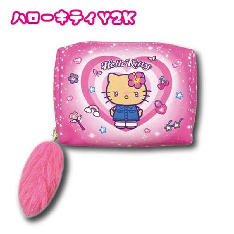 日本 Sanrio Hello Kitty 平成辣妹系列 - 化妝袋連毛毛匙扣
