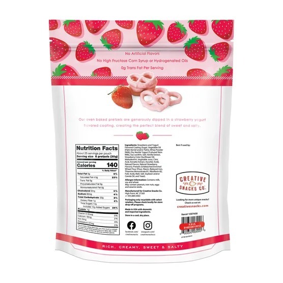 OBS315 Creative Snacks Co. Strawberry and Yogurt Pretzels, 26 oz Exp:28/06/2026