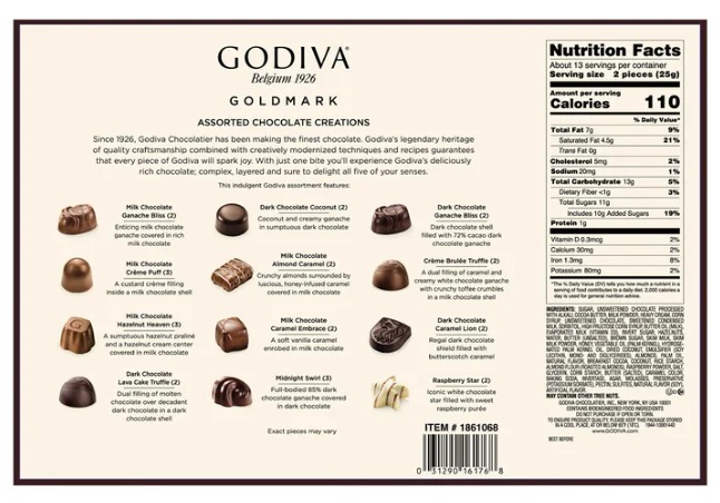 OBS319 Godiva Premium Assortment Spring Box, 22.6 oz EXP: 2026/11