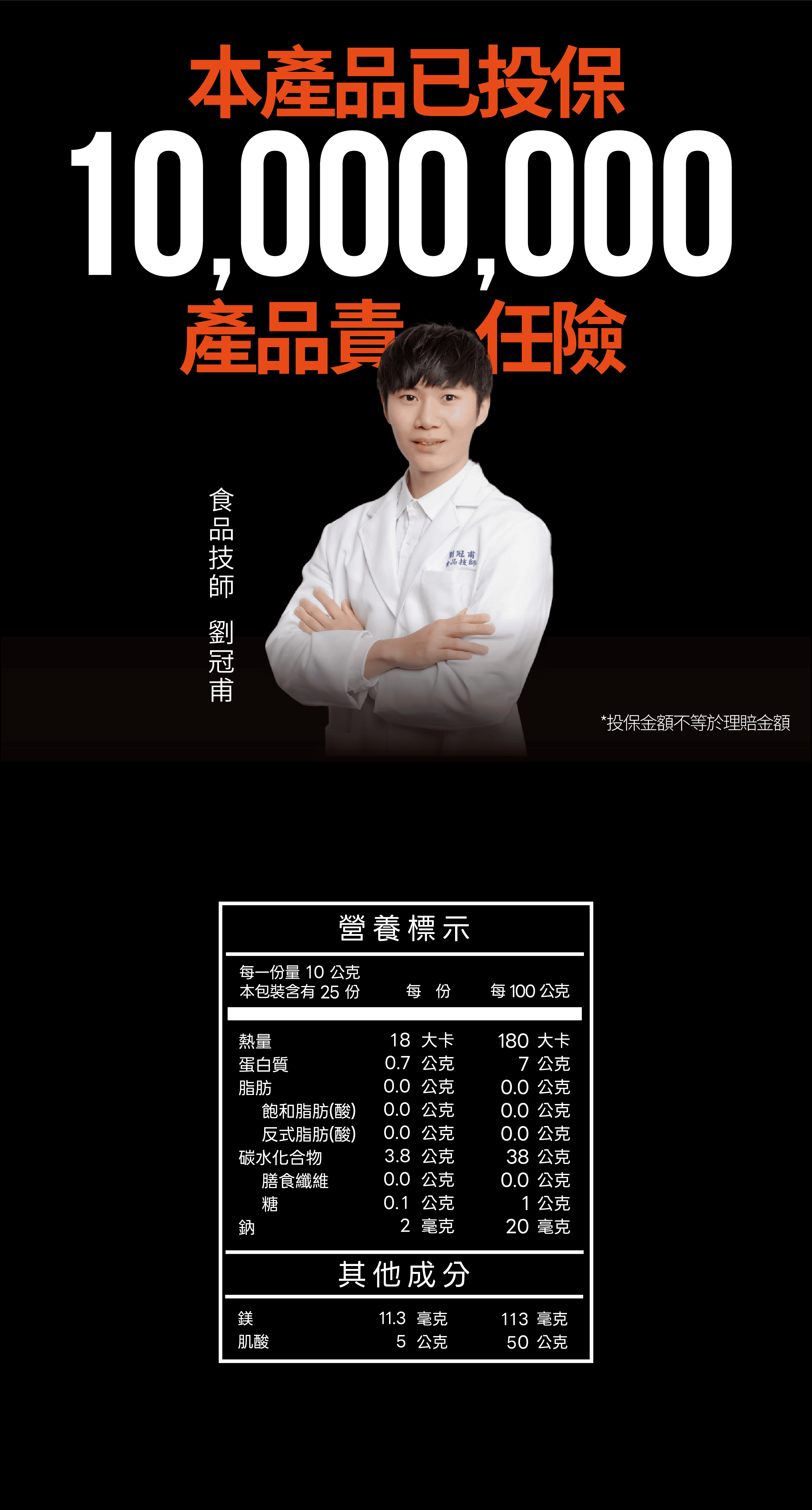 咖啡肌酸的營養標示