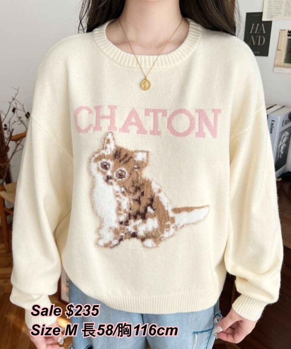 260204 日系女裝moments 貓貓圖案冷衫/4 色