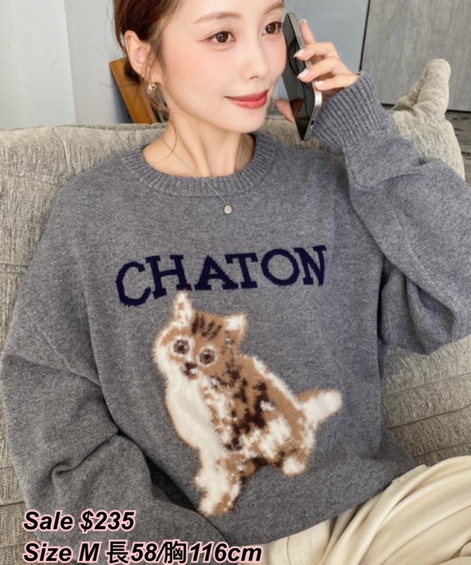 260204 日系女裝moments 貓貓圖案冷衫/4 色