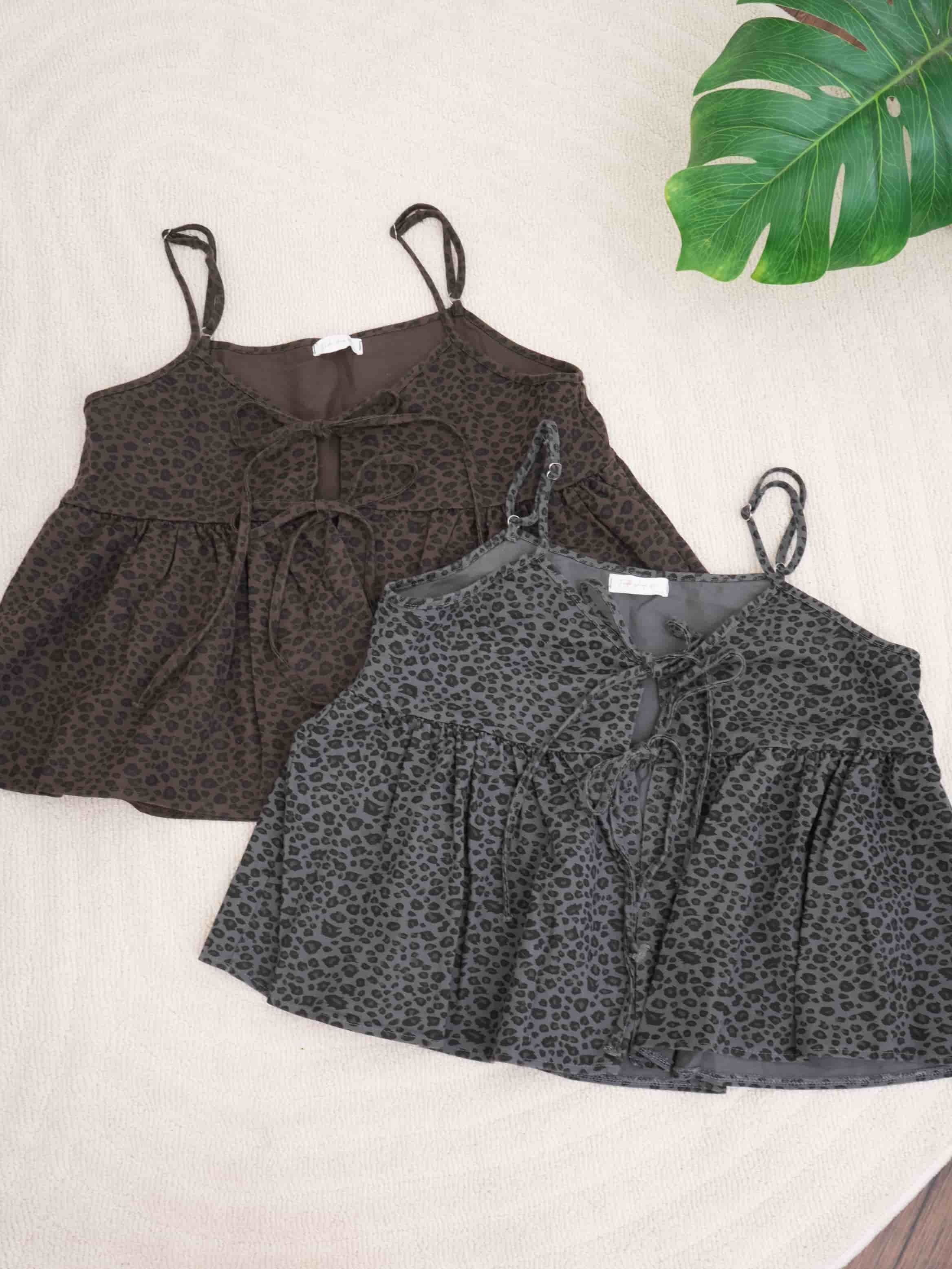 法朵Fado shop｜豹紋雙綁帶背心 1704006 灰/咖啡