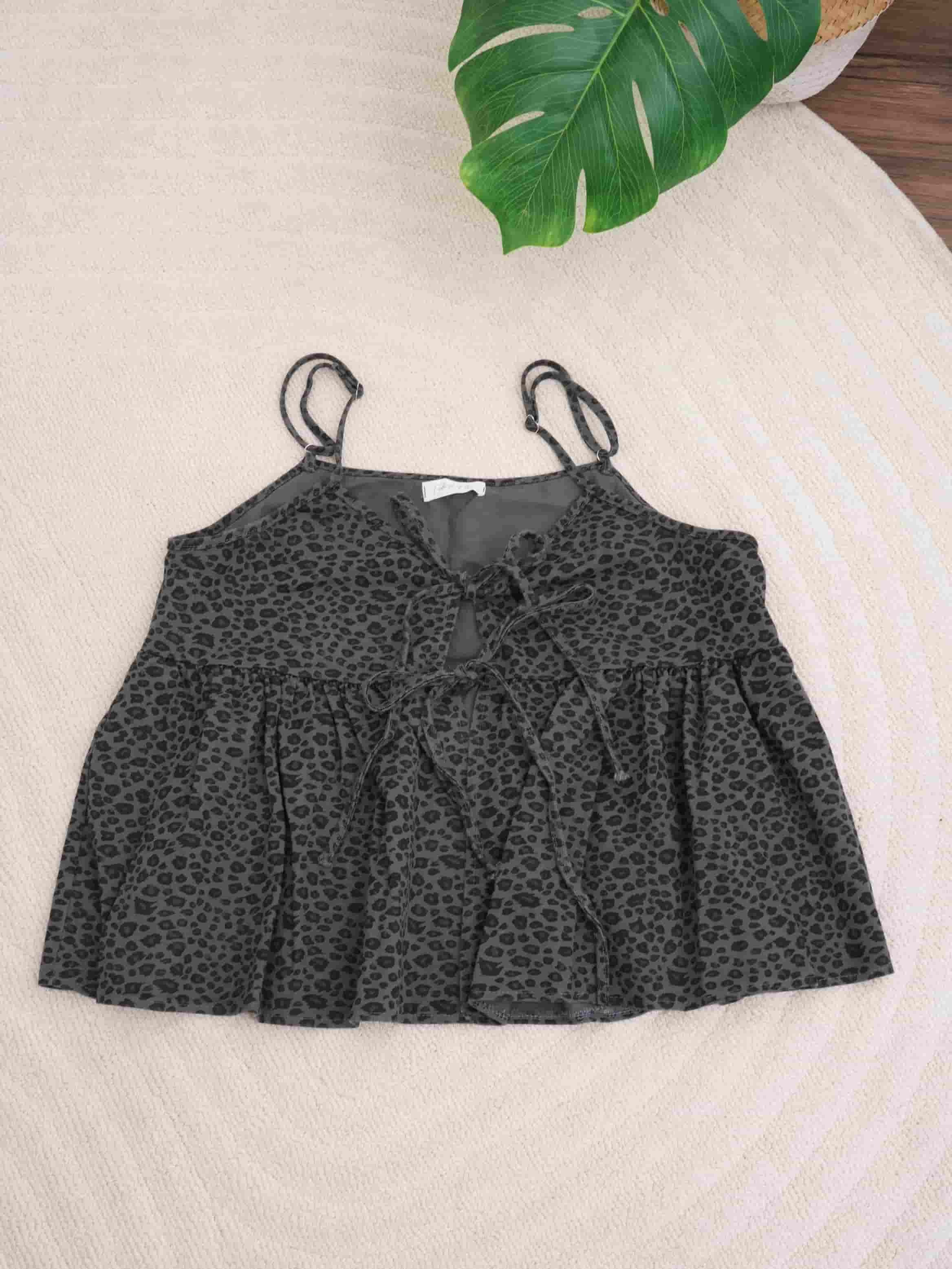 法朵Fado shop｜豹紋雙綁帶背心 1704006 灰/咖啡