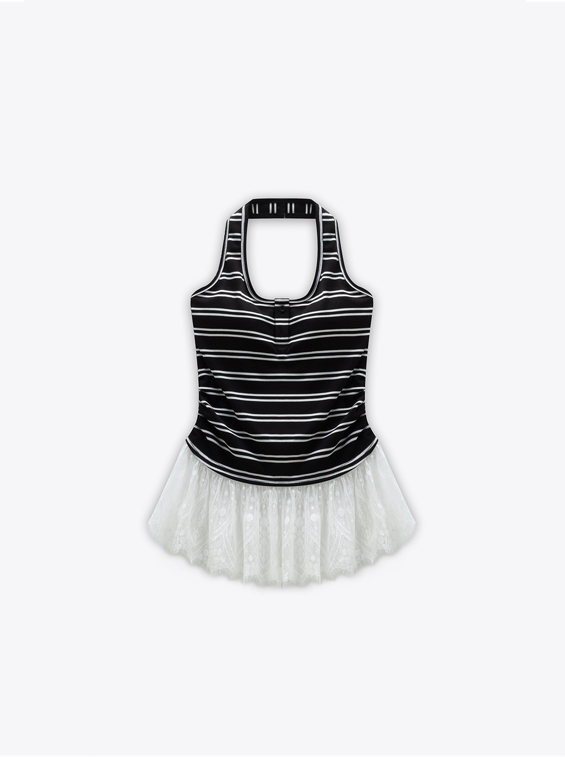 條紋拼接蕾絲裙無袖上衣