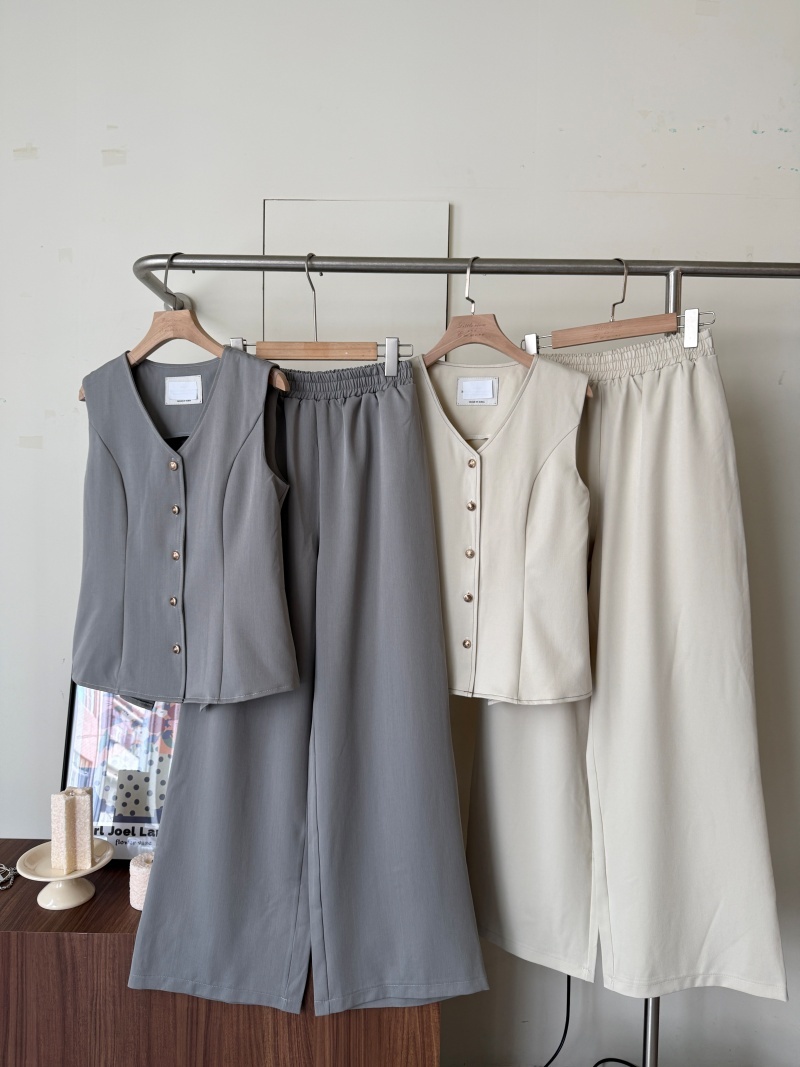 C1779-金釦V領背心+長褲SET