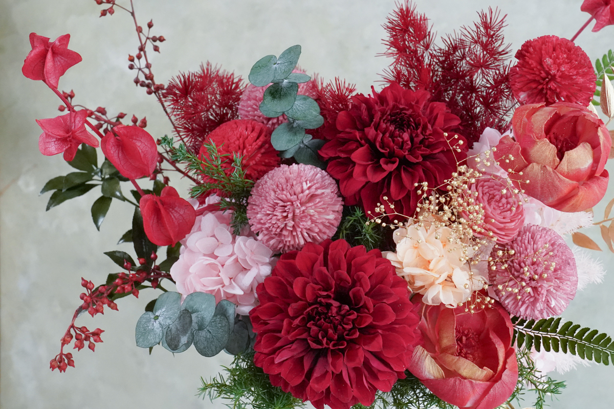 春節盆花，新年盆花,永生花新年盆花,特寫