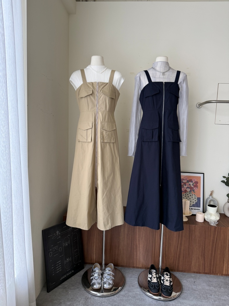 C1778-前拉鍊口袋背心長洋