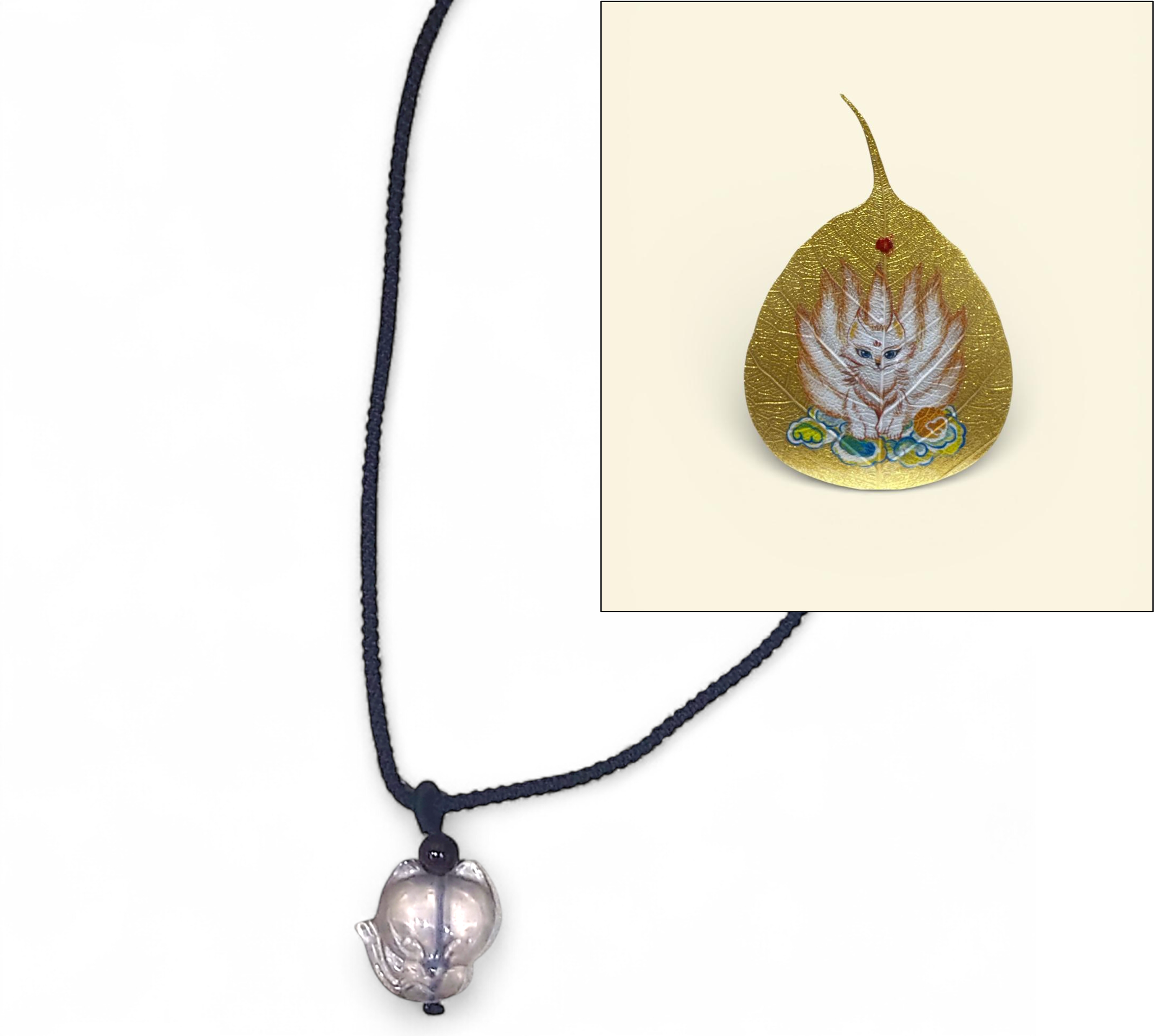 A1 陽明山粉晶九尾狐仙吊墜 送西藏天然菩提葉 (可經師傅開光)