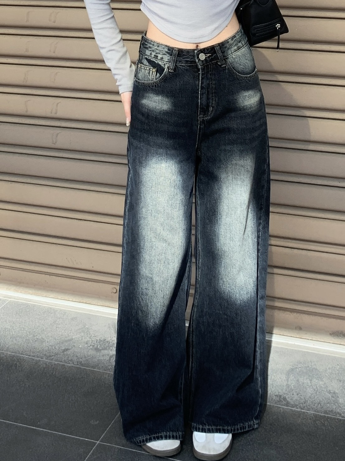 「FOR GIRLS」NJ283 直腿密碼 黑灰刷白直筒牛仔褲 梨形友善!!