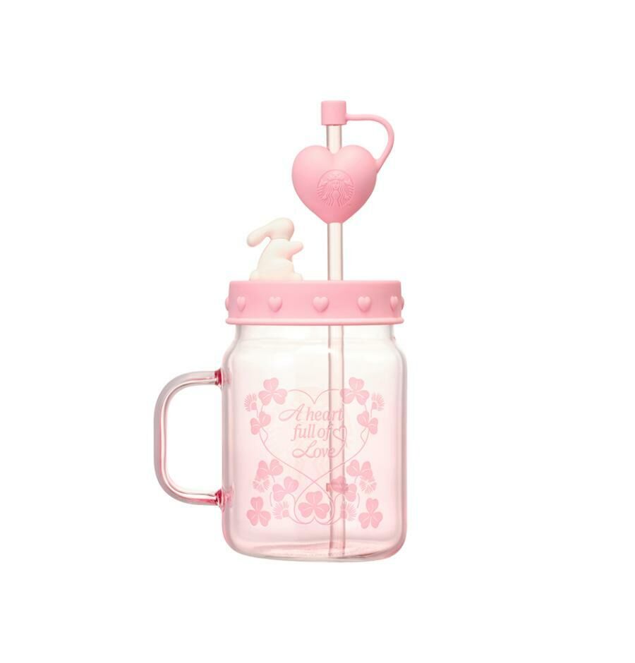 韓國代購 Starbucks LuvBunny Heart Charm Glass Coldcup 562ml